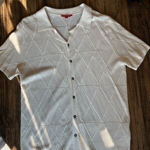 Guess White Textured Casual Button Down Shirt